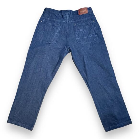 Sakima A Jeans Mens Blue Dark Wash Wide Leg Straight Size 40/30 ALTERED - Picture 2 of 6